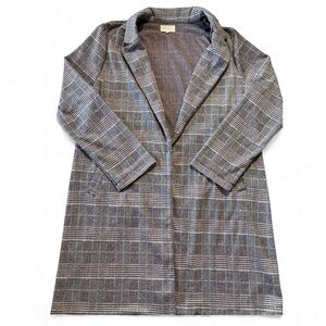 Melloday Plaid Longline Coatigan Womens L Open Front Check Jacket Blazer Style